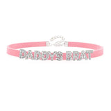 Sexy Rhinestone Letters Hotwife Collar Choker for Women Men DIY Customized Necklaces Pink Suede Leather Cosplay Jewelry Gift