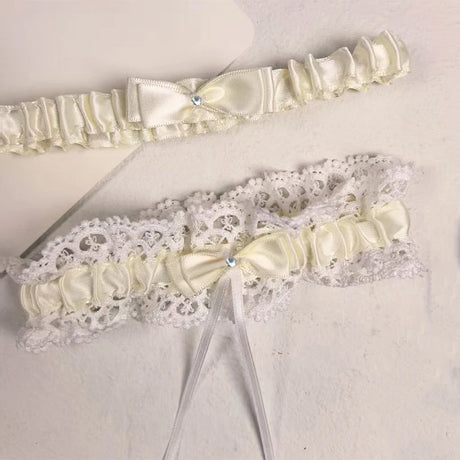 Women Lace Bow Silky Smooth Satin Elastic Thigh Strap Garter Belt Sexy Thigh Bands Party Bride Leg Garter Cosplay Tea Time