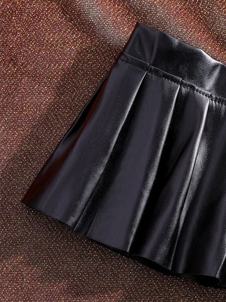 Sexy PU Leather Pleated Skirt Women Solid Basic Mini Skirt Low Waist Skirt Female Nightwear Micro Bikini Skirts Nightclub Skirts