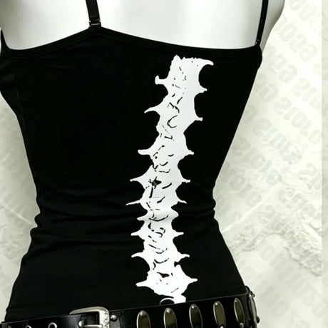 Y2K Gothic Alt Sleeveless Crop Top Vintage Grunge Skeleton Front Back Graphic Slim Women Skeleton Ribcage Spine Cami Tank Tops