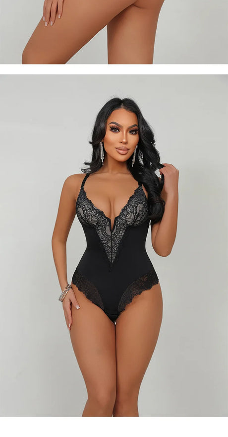 Soft Bodysuit Silky Touch Layer Bodysuits 2 Layers Shapewear Open Crotch Jumpsuit Soft Smooth Body Shaper Lace Bodysuits