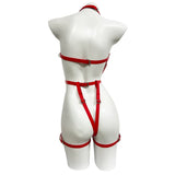 Women Sexy Red Full Body Harness Belt Gothic Leather Lingerie Garter Belt Bondage Chest Harness BDSM Fetish Clothing Rave Outfit