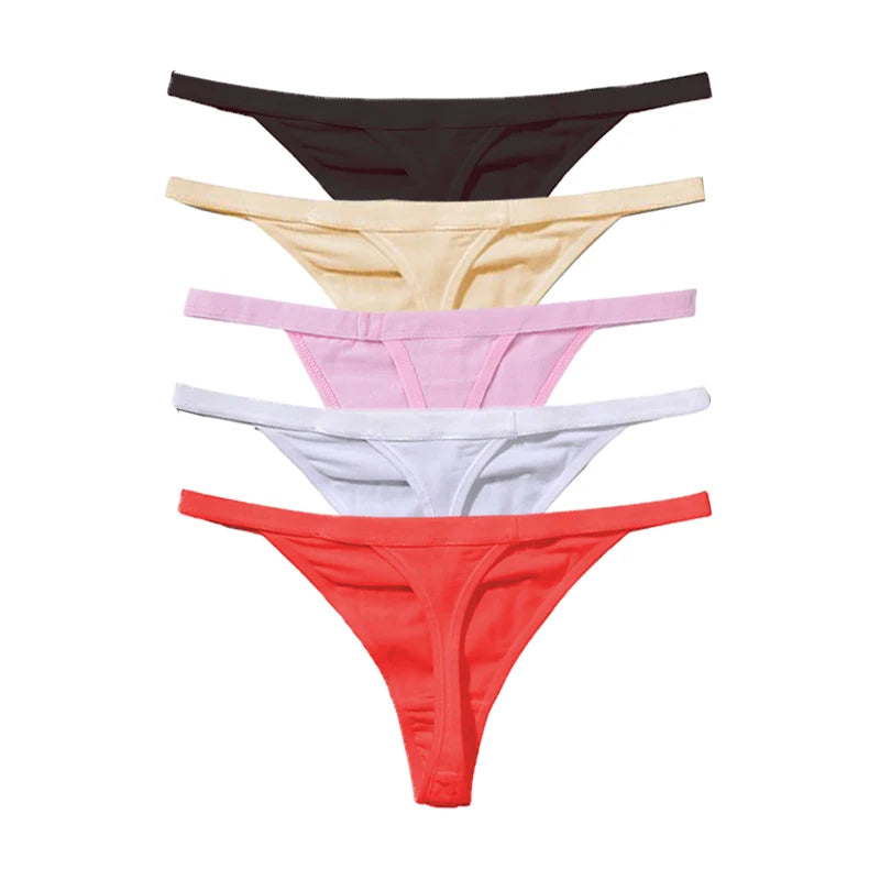 5Pcs Sexy Cotton Thongs Low Waist Seamless Female Comfortable Lingere Underpants Breathable Underwear Women G String