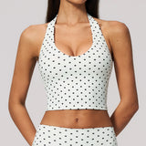 2026 New Polka Dot Halter Neck Sports Bra Deep V Backless Yoga Top Women's Gym Workout Tank Pilates Training Activewear Vest