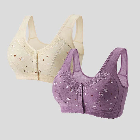 FallSweet Front Closure Cotton Bra for Women Plus Size Seamless Wireless Sports Bras Thin Underwear for Middle-Aged & Elderly