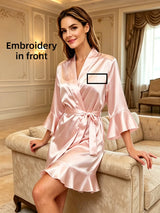 Custom Name Embroidery Satin Kimono Robe Personalized Name Bridesmaid Bride Wedding Getting Ready Morning Robe Bridal Party Gift