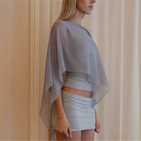 Sheer Poncho Top for Women Asymmetrical Mesh Shawl Wraps See Through Chiffon Capelet Evening Dress Wedding Cover Up