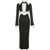 BoozRey Sexy Hipster Midi Dress Women Cleavage Hollow Backless Full Sleeve Solid Party Robe Female Slim High Street Attirewear