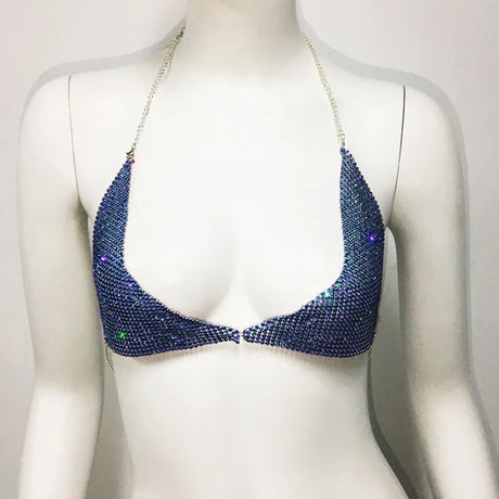AKYZO Sensual Rhinestone Halter Bra Dazzling Shiny Back Clasp Chain Glamorous Rhinestone Decoration Designed for Women Perfect f