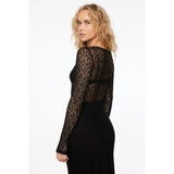 Women's Black Lace Bodysuit Y2k Long Sleeve Sheer Tops Fashion Slim Hollow Out See Through Mesh Blouses Sexy Lingerie Bodysuits