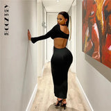 BoozRey Sexy Hipster Midi Dress Women Cleavage Hollow Backless Full Sleeve Solid Party Robe Female Slim High Street Attirewear
