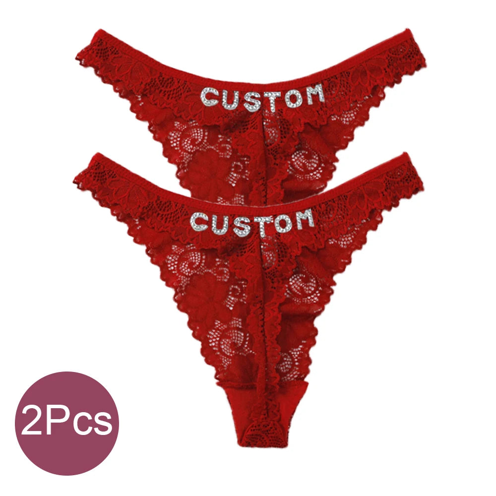 Custom Thong Panties with Name Sexy Lace Panties Shinny Letters Name Personality String Met Name Lingerie Tanga Hotwife Gifts
