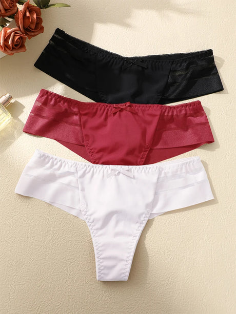 FINETOO 3pcs Women's Lace Hollow Out Underwear Sexy Breathable Low-Waist Thongs Female Comfort Stretchy Lingerie Bikini Panties