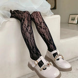 Lolita Girls Vertical Stripe Lace Mesh Pantyhose Cozy Wear Resistant Elastic Knit Elegant Sweet Princess Leggings