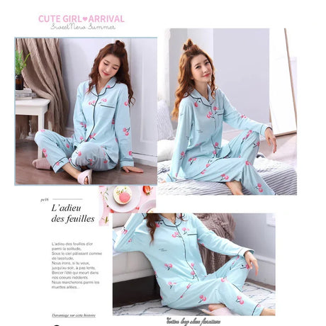 Women's Pajamas Set V-Neck Button down Top and Trousers Sleepwear Homewear Casual Nightwear Loungewear Autumn Winter Two-Piece