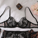Ellolace Leopard Costume For Women Lingerie Ultra Sexy Lace Patchwork Intimate Sexy Complete with Gloves Stocking Underwear