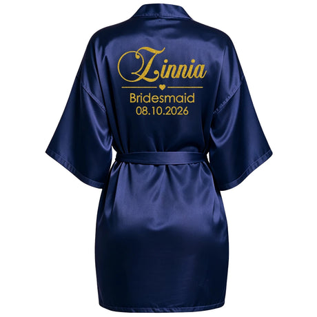 Customized Name Date Wedding Bathrobe Faux Silk Bridal Robe Bride Bridesmaid Wedding Robes Woman Bachelorette Hen Party
