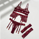 New Erotic Set See-Through Embroidered for Women's Lingeries Sexy Eyelash Lace Body Shaping Lingerie Four-Piece Set Sexy Hot