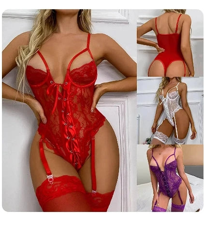 Hot Sexy Lingerie For Women Low Cut Crotchless Bodysuit Erotic Underwear Set Sex Bodysuit Transparent Sexy Porno Nightie