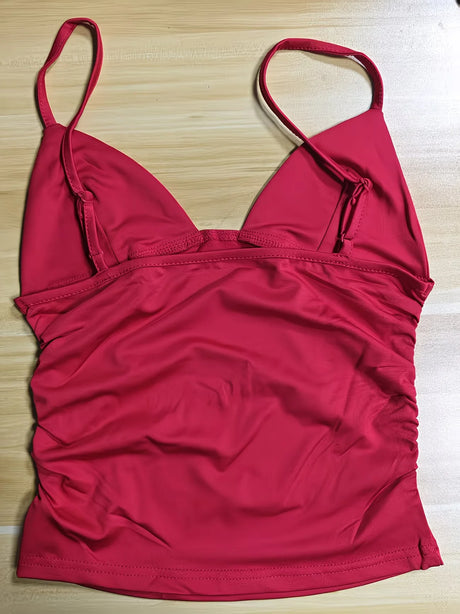 Summer Women Deep V Neck Ruched Cami Top Elastic Slim Bodycon Spaghetti Strap Tank Vest Y2K Streetwear Club Party Basic Camisole
