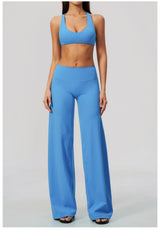 Women's 2/3Pcs Yoga Set Zip Jacket Sports Bra Cross Back Wide Leg Flare Pants Push Up Gym Set Workout Running Fitness Activewear