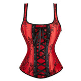 Gothic Corset Top With Straps Sexy Floral Zipper Brocade Overbust Lingerie Burlesque Body Shaper Lace Up Bustier Plus Size