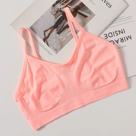 Women Soft Ribbed Bra Knit Wireless Bralette No Pad Camisole Non-Adjustable Thin Strap Lingerie Everyday Lounge Intimates M-L