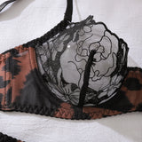 Diccvicc Sensual Lingerie Woman See Through Sexy Lace Bra Garter Belt Leopard Underwear with Stocking Glove Exotic Intimate Wear