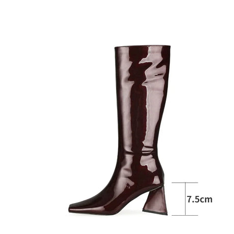 2024 NEW Fashion High Tube Knee High Boots 10cm/6.5cm Thick Heel 21 Colors Women Short Plush Boots Size 45 Winter Leather Shoes