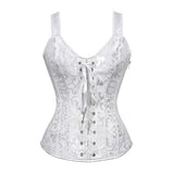 Gothic Corset Top With Straps Sexy Floral Zipper Brocade Overbust Lingerie Burlesque Body Shaper Lace Up Bustier Plus Size