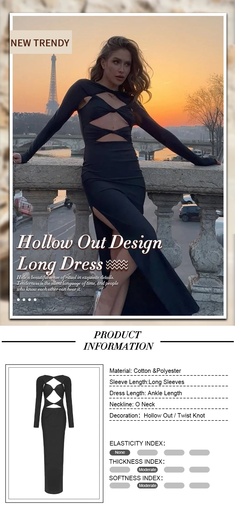 VC 2026 New Sexy Cutout Dresses For Women Sexy Hollow Out Design Long Sleeves Black Gowns Special Events