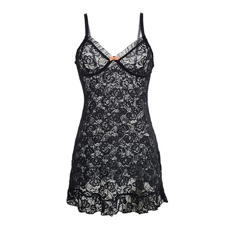 Women Babydoll Lingerie Lace Chemise Sexy Nightgown Ruffle Hem Sleep Dress