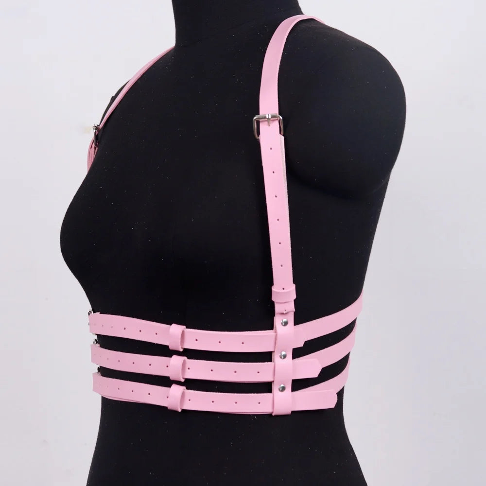 Women's Edgy Pink Faux Leather Harness Belt - Metal O-Ring Decor - Minimalist Fashion Waist Accessory for Stylish Outfits