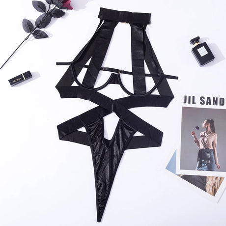 Halter Sexy Lingerie Women Bandage One Piece Bra Sets Erotic Costumes Teddy Baby Doll Dress Push Up Underwear Set Bodysuits