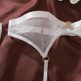 Ellolace Willowy Sexy Lingerie Exclusive Strapless Half Cup Bodysuit Seductive Open Crotch 5PC Body Set See Through Dancer Kit