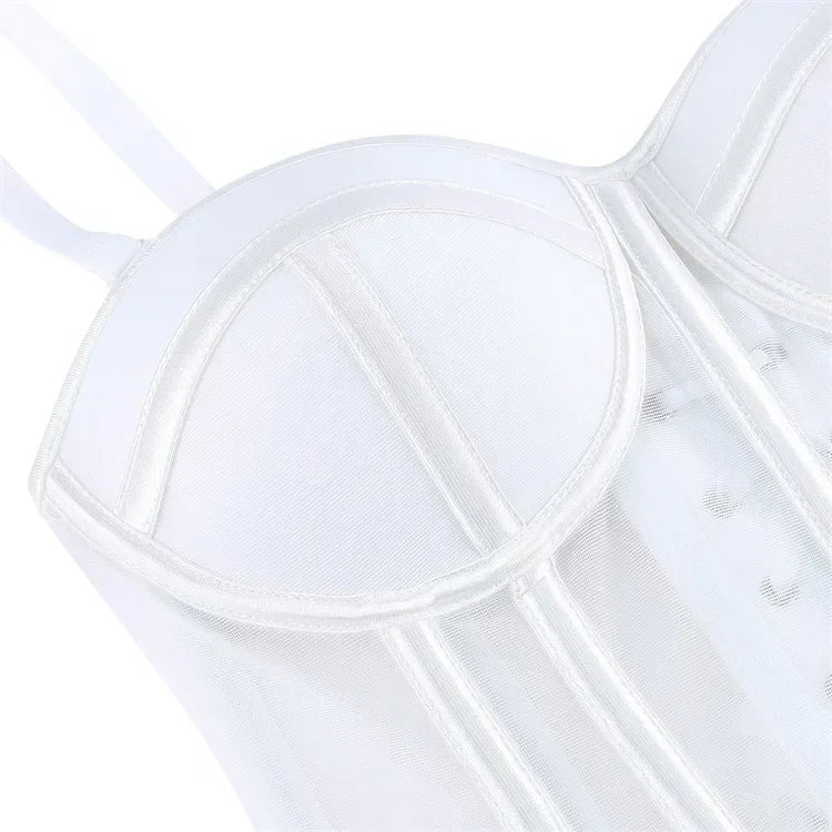 WSHKING Overbust Corset With Bra Korset Woman Strapless Bustier Top Mesh Women Lingerie Black White Sexy Lingerie