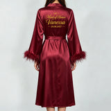 Custom Name Bride Robe Satin Feather Bridesmaid Robes Personalized Wedding Morning Gown Bachelorette Party Bathrobe