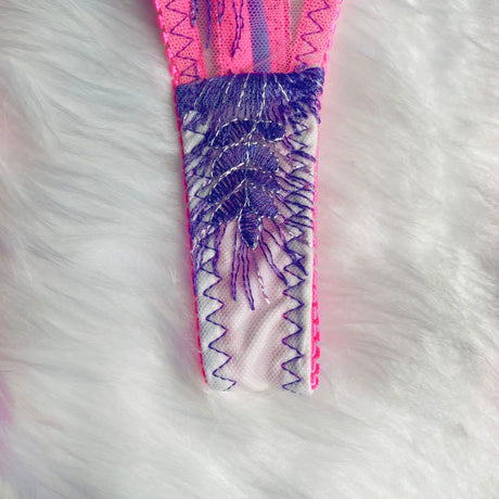 Pink Fancy Lingerie Floral Luxury Lace See Through Underwear Sensual Garter Belt Set Contrast Color Fairy Outfit