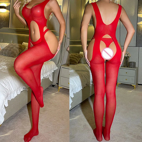 New Trendy Sexy Fishnet Bodysuits Women Sexy Lingerie Porn Open Crotch Bodystockings Erotic Outfits Bodycon Lace Underwear Set
