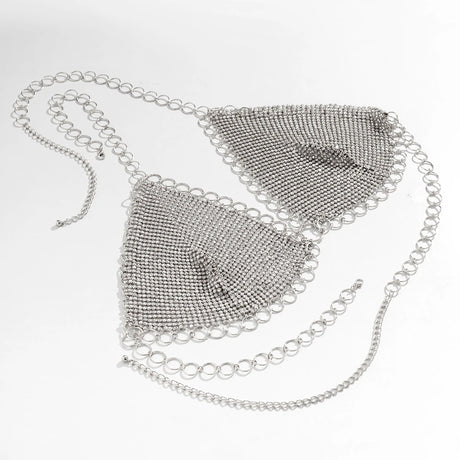 IngeSight.Z Sexy Shiny Rhinestone Mesh Underwear Bra Chest Chain for Women Luxury Crystal Summer Beach Festival Body Jewelry