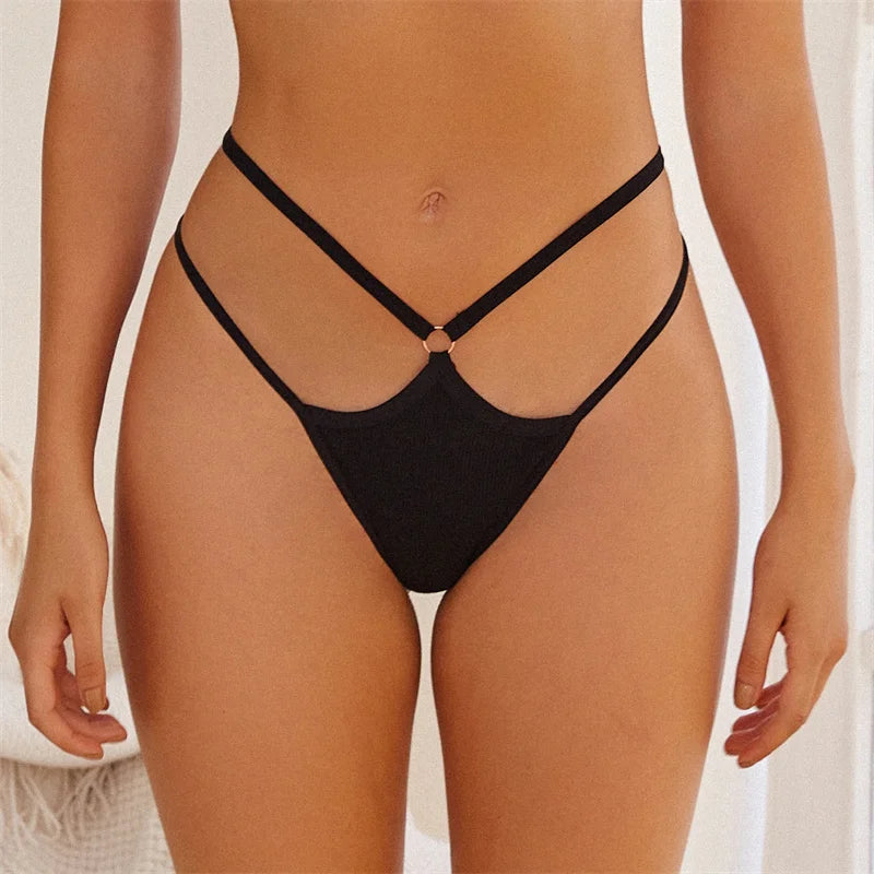 1PCS Women Sexy Cotton Panties Two Belts Hollow Out G-String Thongs Breathable Underwear for Female Solid Color Lingerie S-XL