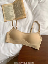 Plunge Neck Floral Demi Cup Bra Small Bust Wirefree Push Up Seamless Invisible Thin Cute Teen Girls Daily Wear Underwear