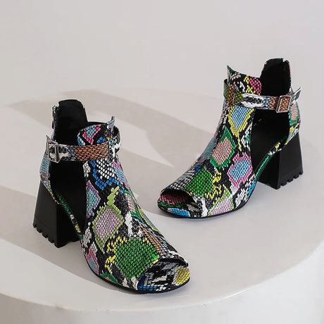 Summer Women's Fashion Peep Toe Thick Heel Sandals High-heeled Shoes for Woman Denim Leopard Print Sandalias de Mujer WSH5343