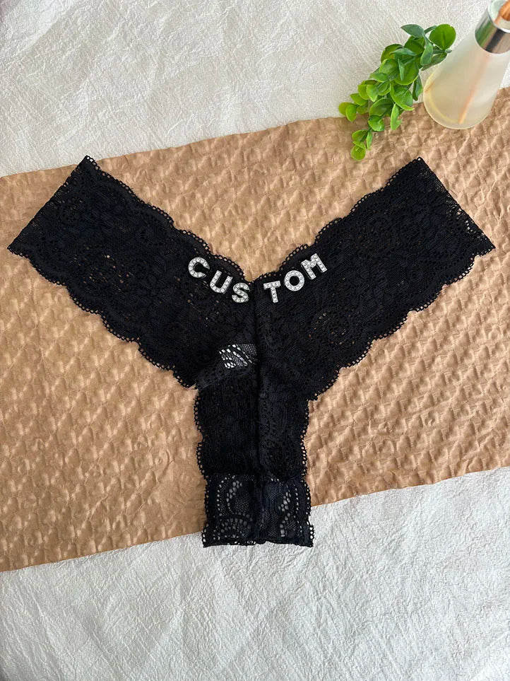 Personalized Text Custom Thong Customization Name Crystal Letters Panties Sexy Lace Underpants for Woman Wife Girlfriend Gift