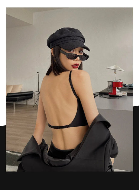 Deep U Low Cut Sexy Bra Push Up Backless Bra for Women Anti Sagging Cross Back Bras Solid Color One Piece Beauty Back Underwear
