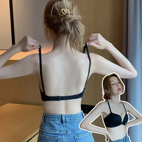 New Summer Invisible Push Up Bra Backless Women Bras Low Cut Sexy Plunge Brassiere Open Back Underwear Seamless Deep U Lingerie