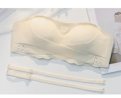 Women's Invisible Strapless Bra Front Buckle Design Anti-Slip Small Chest Gathering Markless All-match Beautiful Underwear