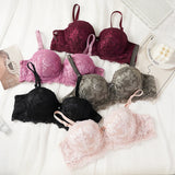 French Lace Half Cup Bra Women's Sexy Thin Top Thick Bottom Underwire Push Up Bra Comfortable Plus Size Bra Lingerie