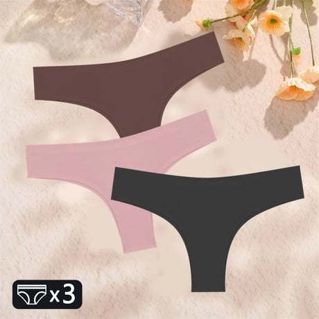 FINETOO 3PC Women Seamless Panties Sexy Brazilian Thong Female Low Waist Solid Color Briefs Comfortable Invisible G-string Panty