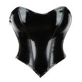 Black Shiny PVC Bustier Faux Leather Corset Crop Top Body Shaper Women Sexy Corselet Vest Plus Size